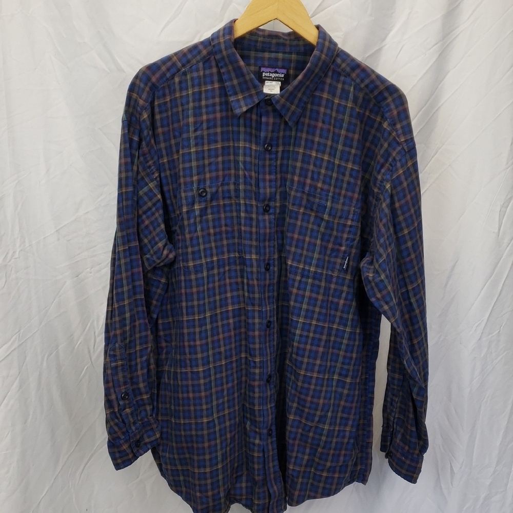 Patagonia Navy Plaid Button Down Shirt Size XL